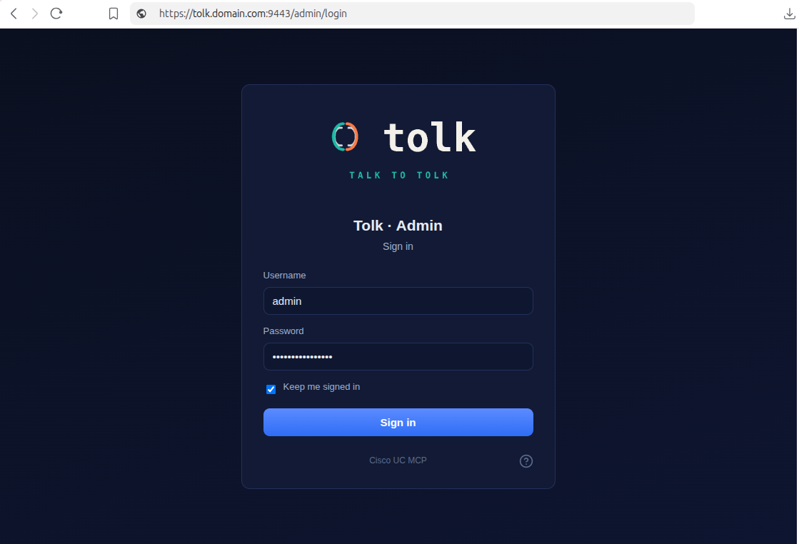 Admin Web UI — sign-in page